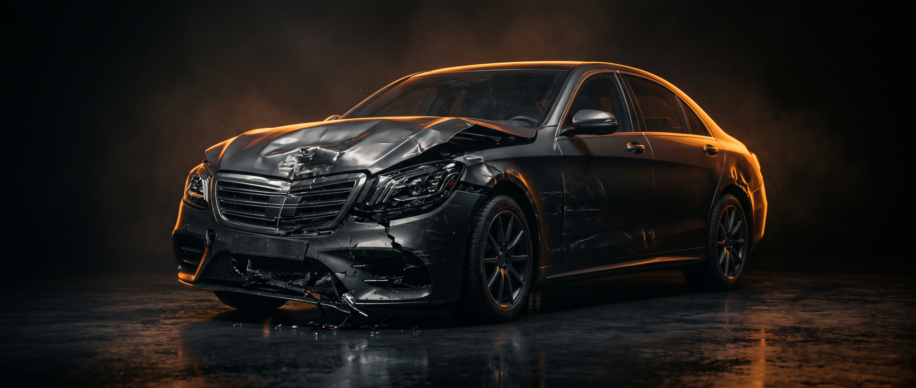 Unfallbeschädigte Premium-Limousine im Studio