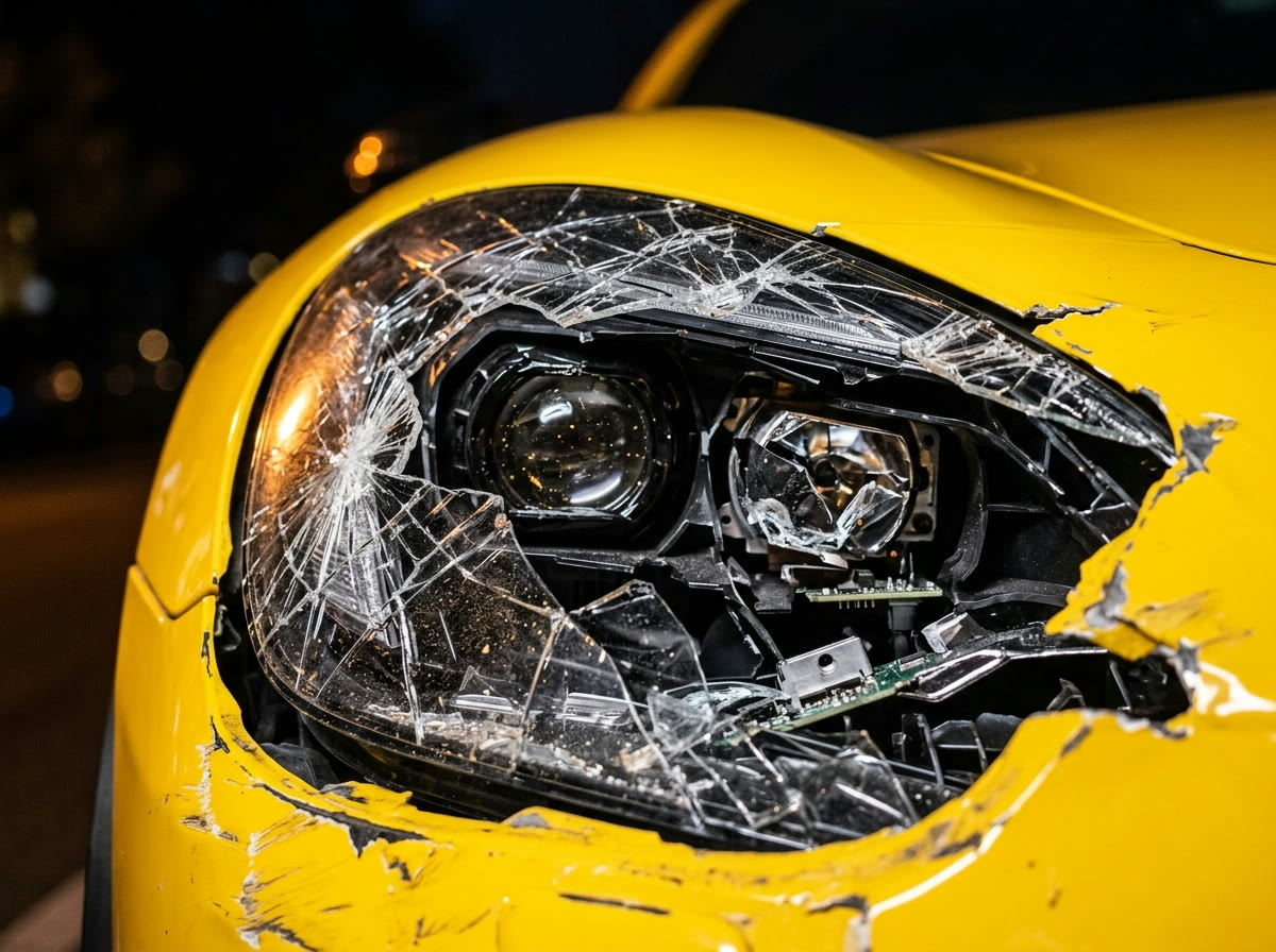 Zerstörter LED-Scheinwerfer in Nahaufnahme